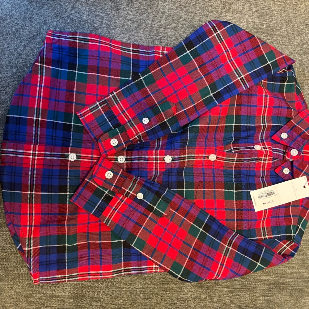 Janie and Jack Red and Blue Plaid Tartan Button Down Shirt